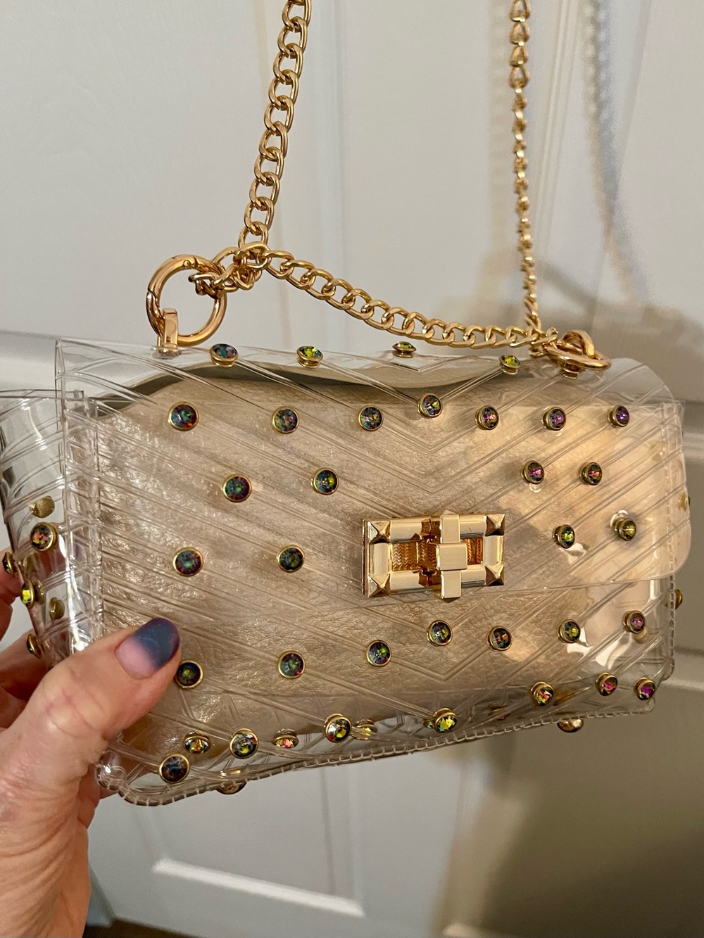 NWT CATO Clear Jelly Shoulder Bag with Gold Hardware and Iridescent Studs - Picture 4 of 11